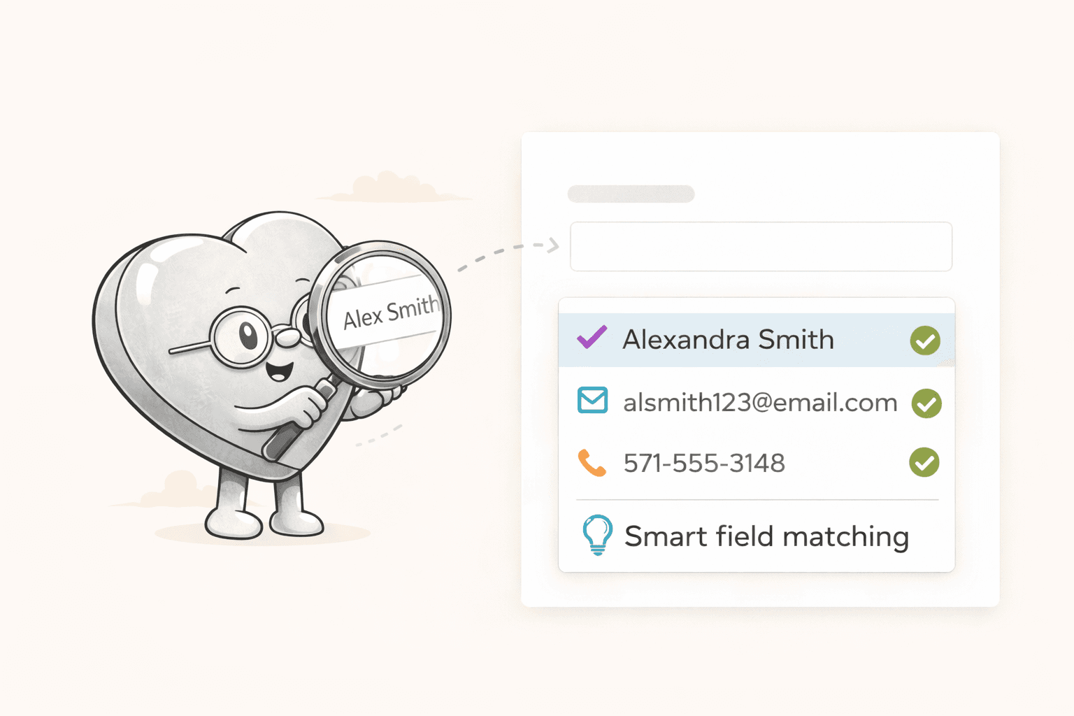 Smart field matching showing Formulove identifying form fields with a magnifying glass