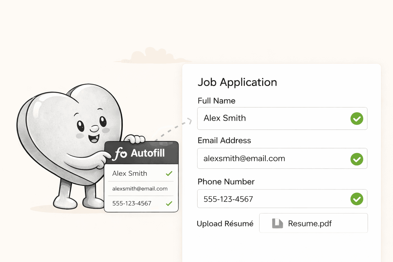 Formulove AI autofilling a job application form with name, email, and phone number