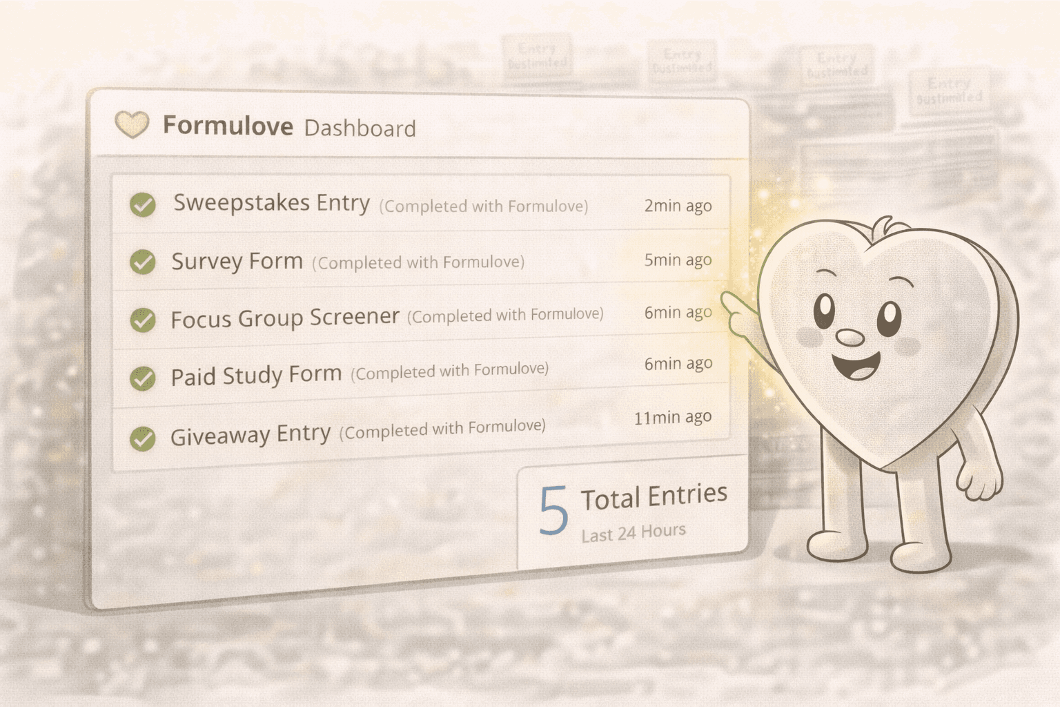 Dashboard showing entries completed with Formulove